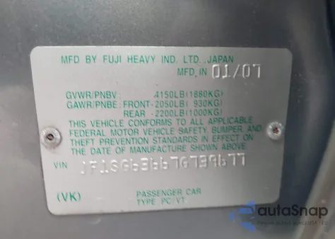 2007 Subaru Forester Sports 2.5X z USA, uszkodzony, nr VIN JF1SG63667G739677